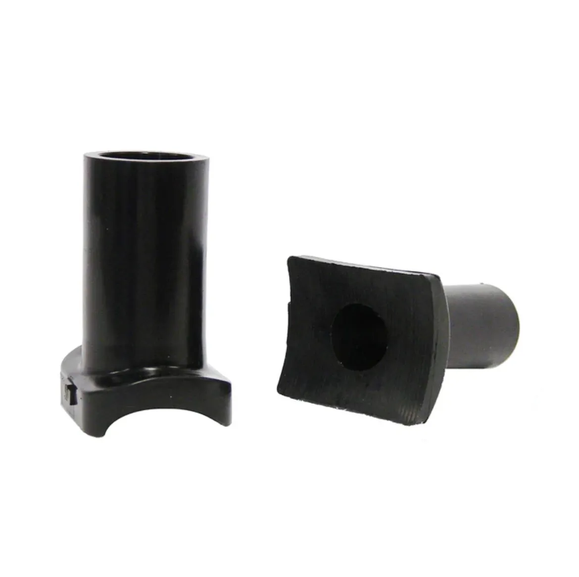 Innovative Plastics HDPE butt fusion service saddle with rectangle base and ½ inch FNPT threaded outlet, shown upright and base-forward