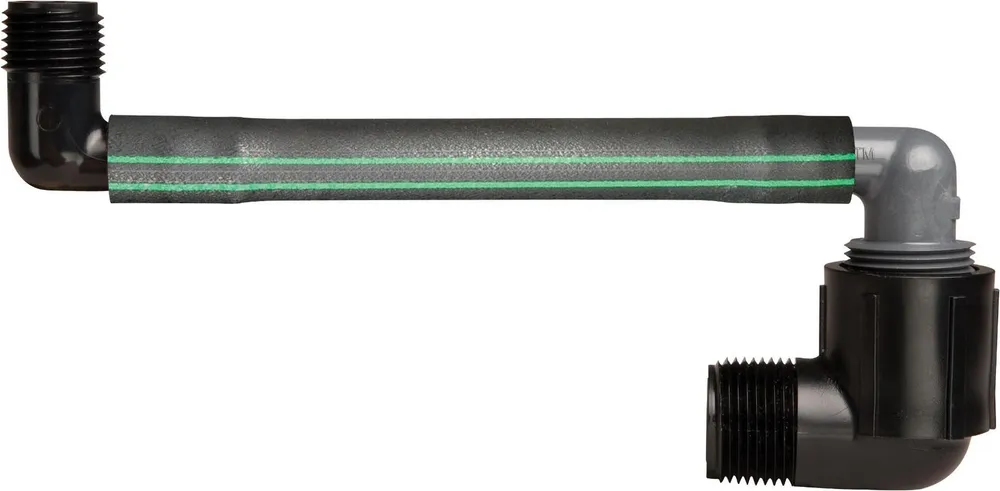 Pre-assembled irrigation swing joint with flexible funny-pipe tubing and Marlex street ells